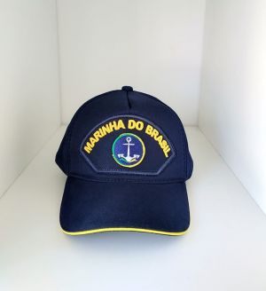 Boné Marinha do Brasil nova logo, com friso amarelo e aba lisa
