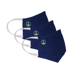 Kit com 3 Máscaras Social Antiviral e Antibacteriano de Proteção Permanente - Cor Azul Marinho - Com logo marca nova da Coroa Naval da Marinha